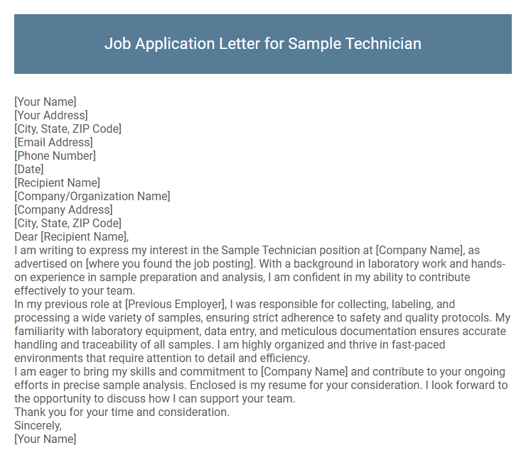 Job Application Letter for Sample Technician