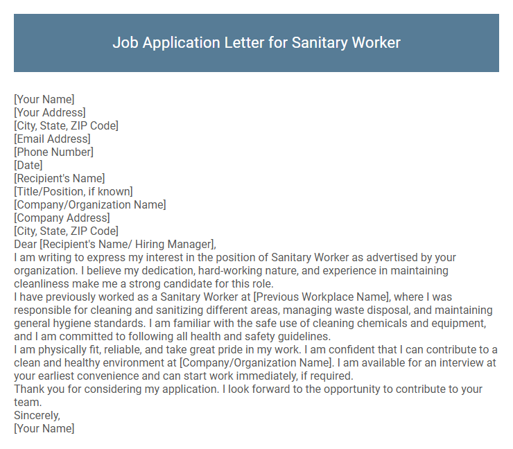 Job Application Letter for Sanitary Worker