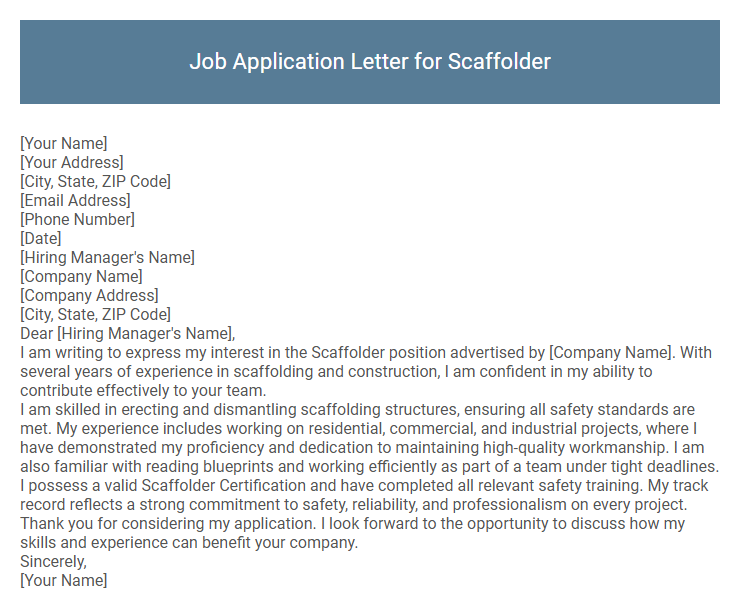 Job Application Letter for Scaffolder