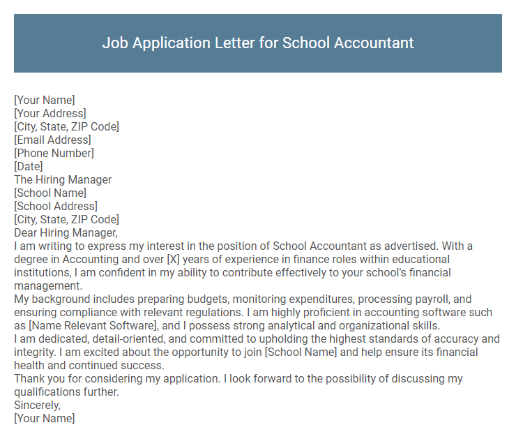Job Application Letter for School Accountant