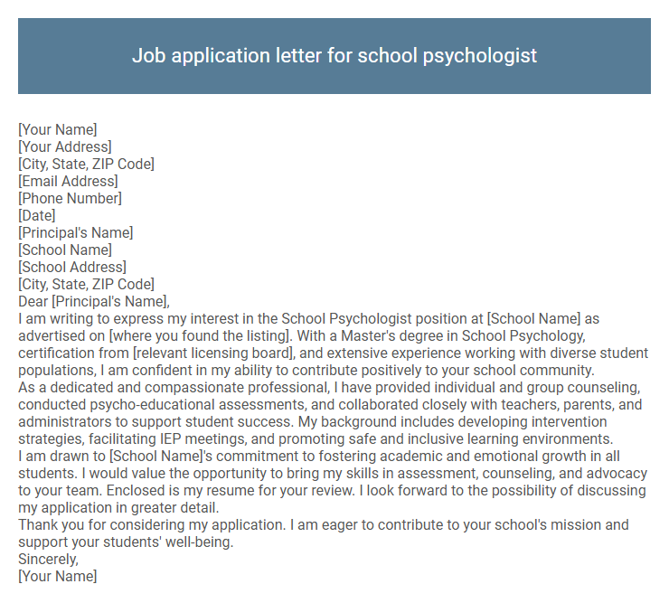Job application letter for school psychologist