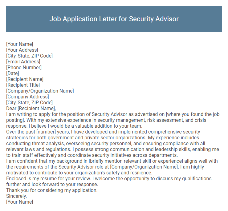 Job Application Letter for Security Advisor