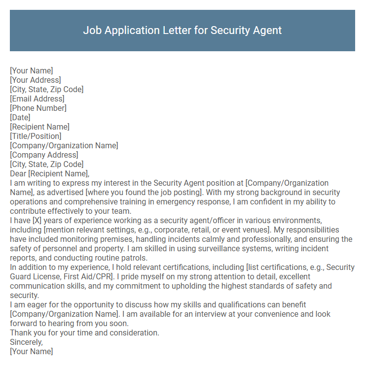 Job Application Letter for Security Agent