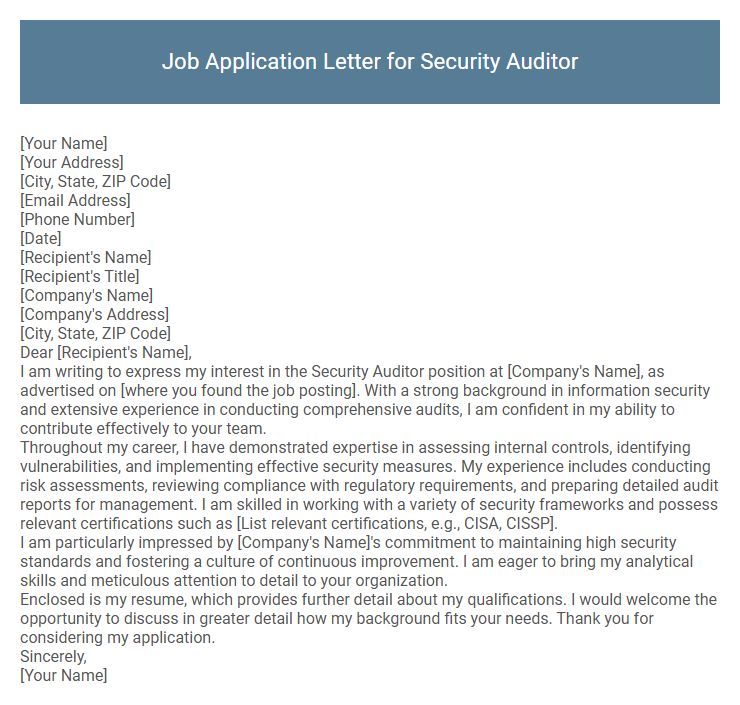 Job Application Letter for Security Auditor