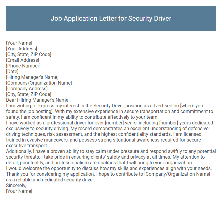 Job Application Letter for Security Driver