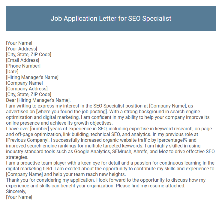 Job Application Letter for SEO Specialist