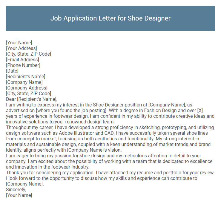 Job Application Letter for Shoe Designer