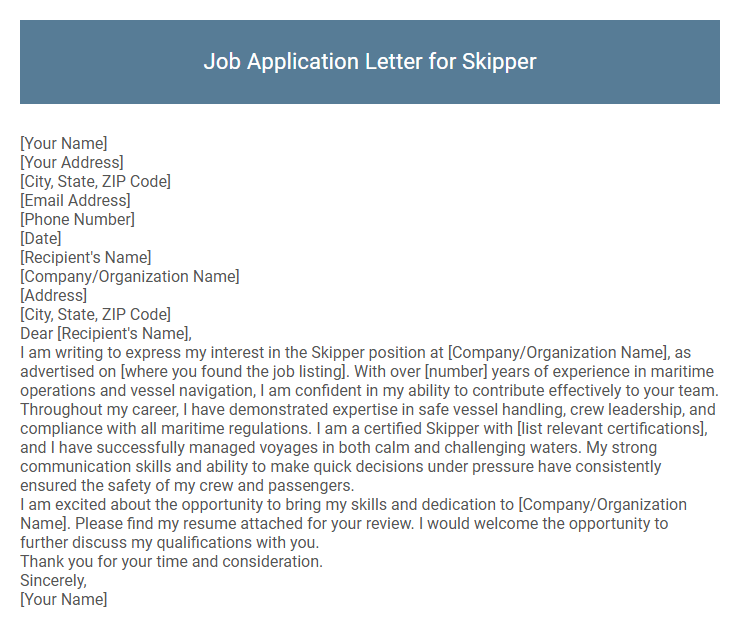 Job Application Letter for Skipper