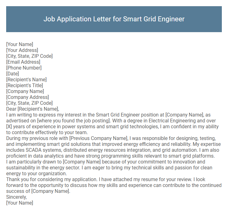 Job Application Letter for Smart Grid Engineer