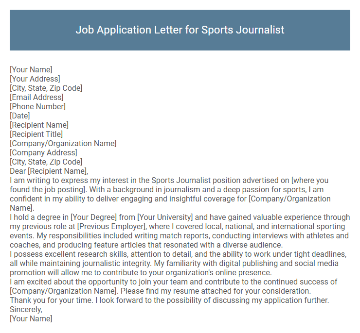 Job Application Letter for Sports Journalist