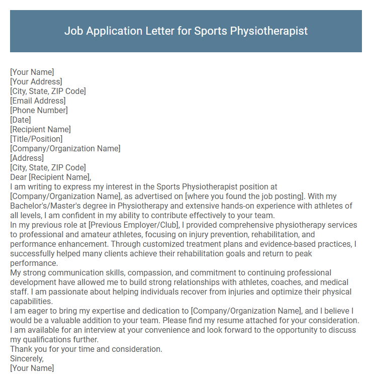 Job Application Letter for Sports Physiotherapist
