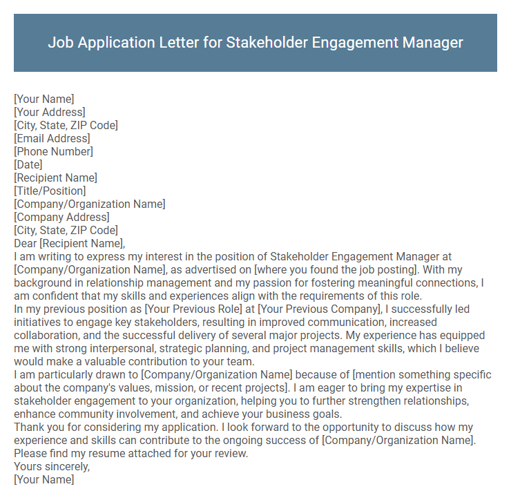 Job Application Letter for Stakeholder Engagement Manager