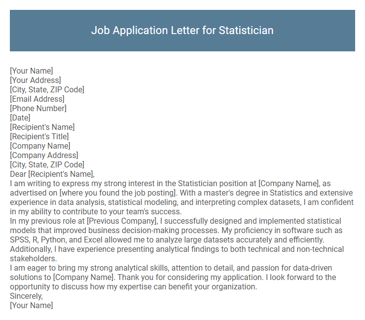 Job Application Letter for Statistician