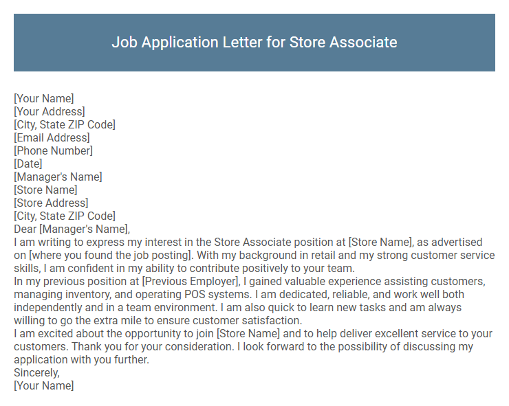 Job Application Letter for Store Associate