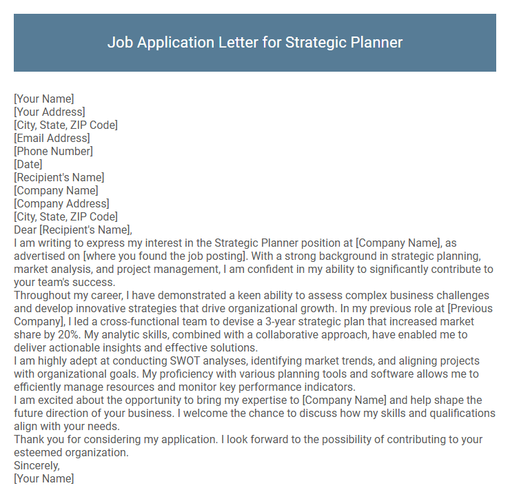 Job Application Letter for Strategic Planner