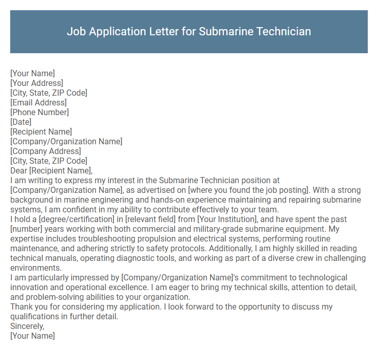 Job Application Letter for Submarine Technician