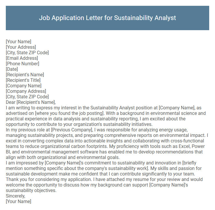 Job Application Letter for Sustainability Analyst