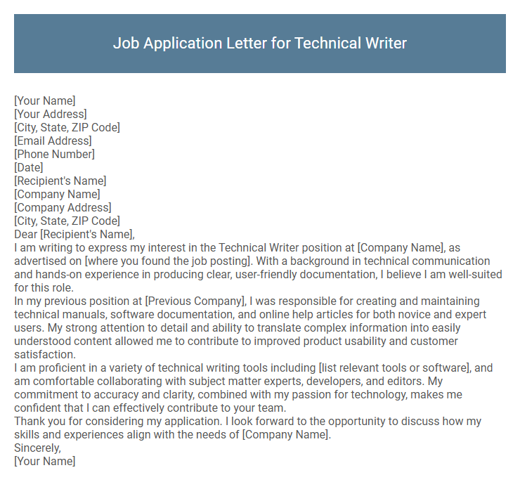 Job Application Letter for Technical Writer