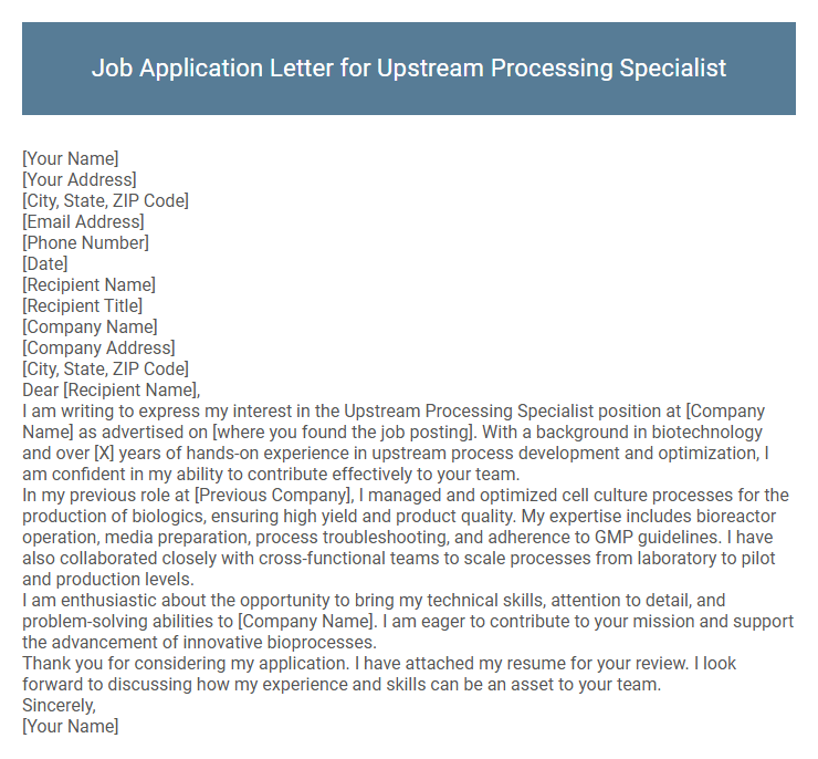 Job Application Letter for Upstream Processing Specialist