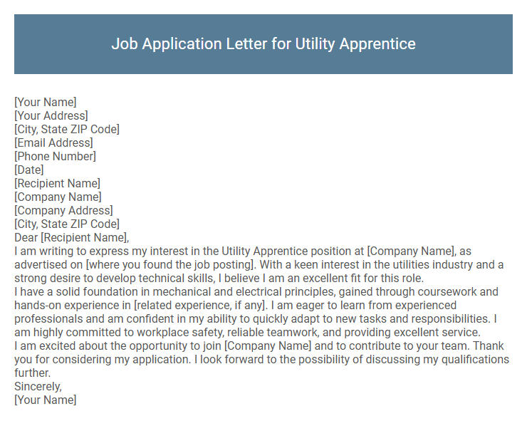 Job Application Letter for Utility Apprentice