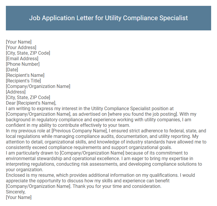 Job Application Letter for Utility Compliance Specialist