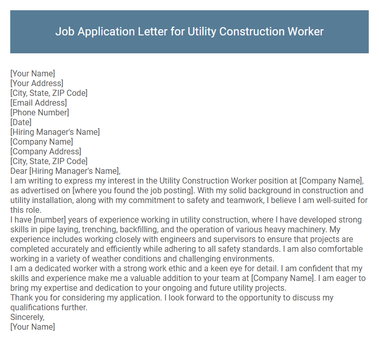 Job Application Letter for Utility Construction Worker