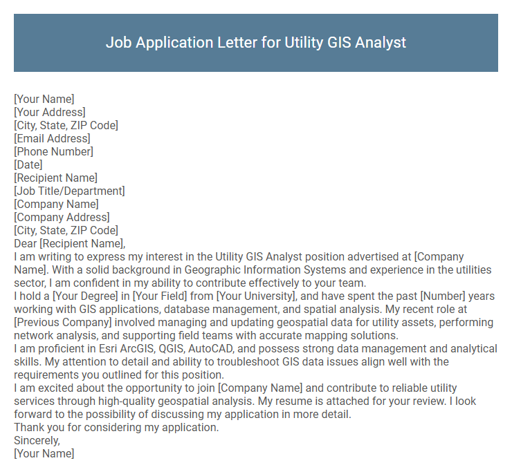 Job Application Letter for Utility GIS Analyst