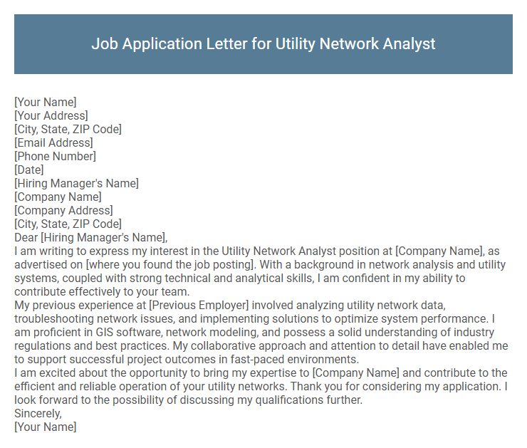 Job Application Letter for Utility Network Analyst