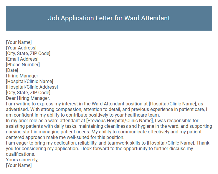 Job Application Letter for Ward Attendant