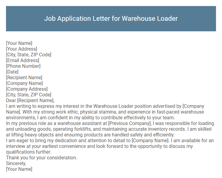 Job Application Letter for Warehouse Loader