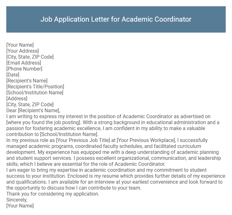 Job Application Letter for Academic Coordinator