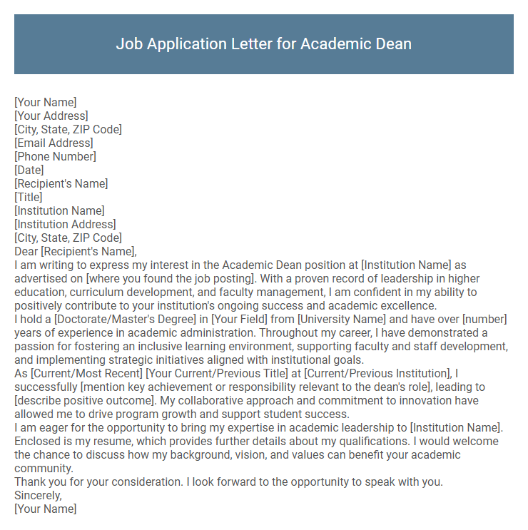 Job Application Letter for Academic Dean