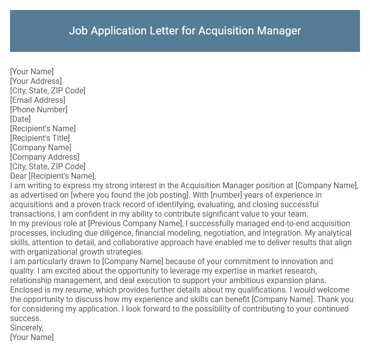 Job Application Letter for Acquisition Manager