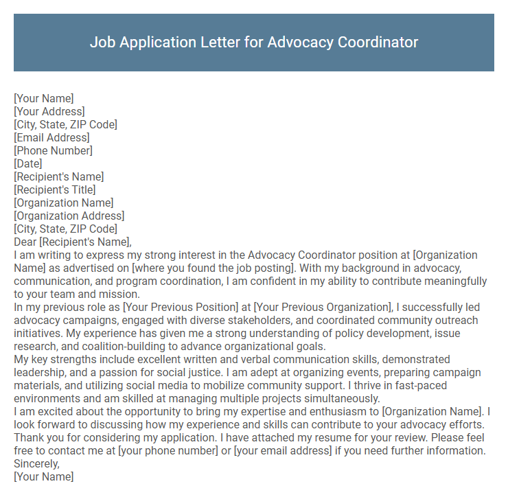 Job Application Letter for Advocacy Coordinator