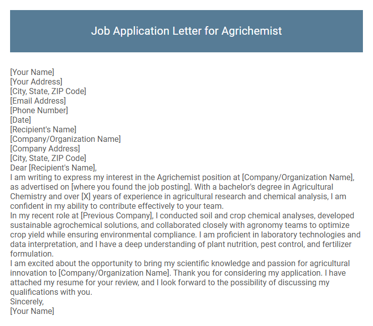 Job Application Letter for Agrichemist