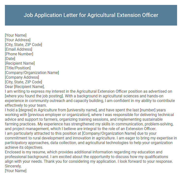Job Application Letter for Agricultural Extension Officer