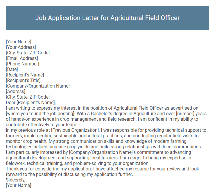 Job Application Letter for Agricultural Field Officer