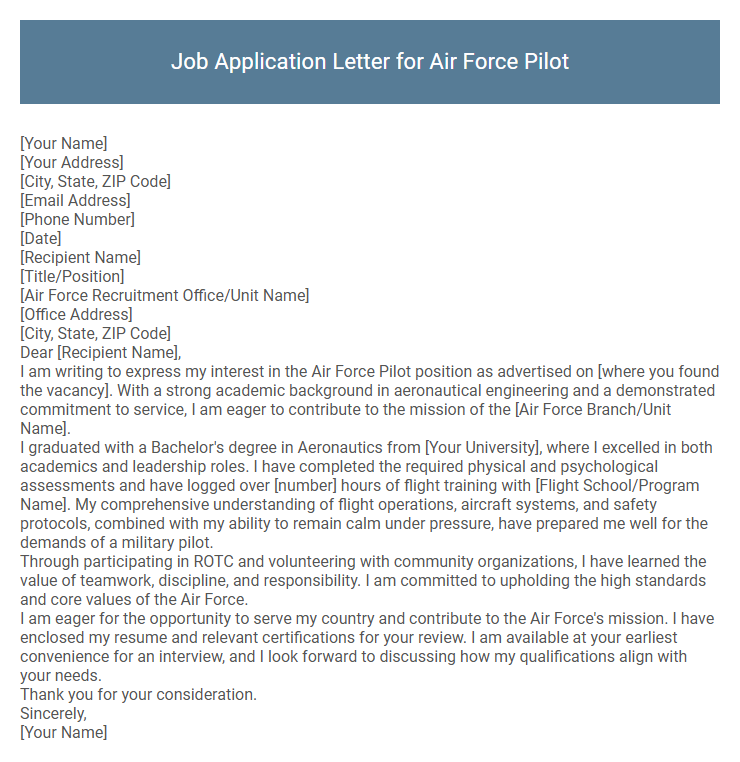 Job Application Letter for Air Force Pilot