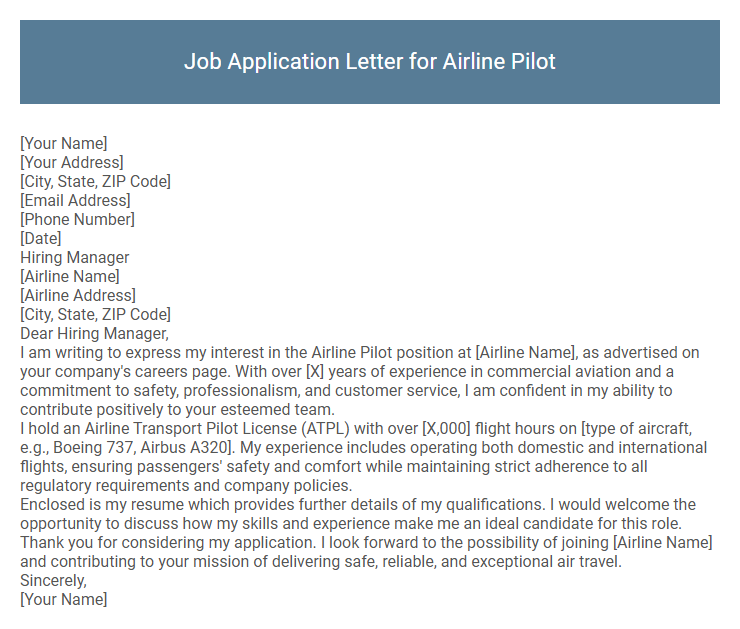 Job Application Letter for Airline Pilot