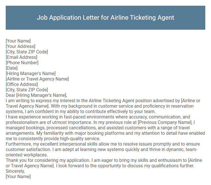 Job Application Letter for Airline Ticketing Agent