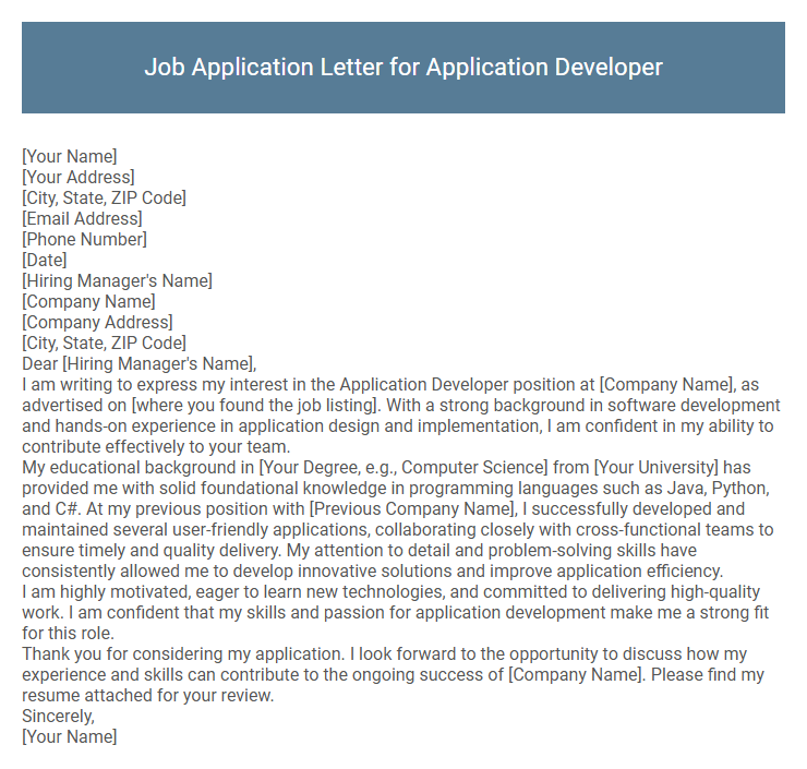 Job Application Letter for Application Developer