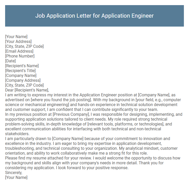 Job Application Letter for Application Engineer