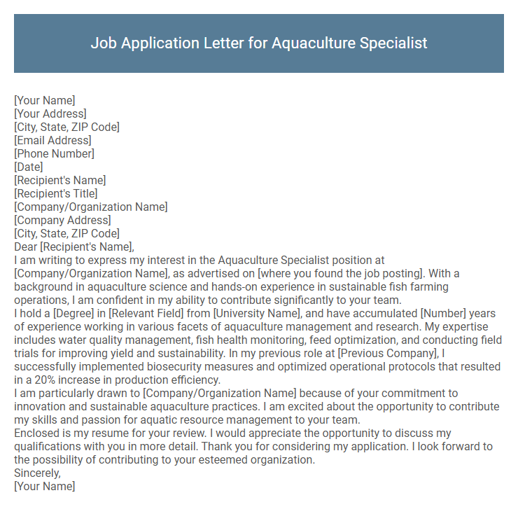 Job Application Letter for Aquaculture Specialist