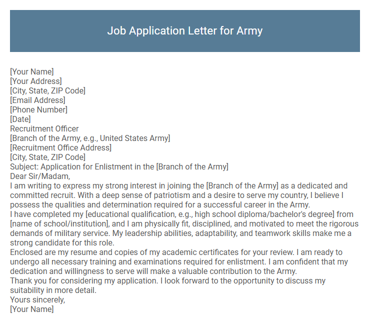 Job Application Letter for Army
