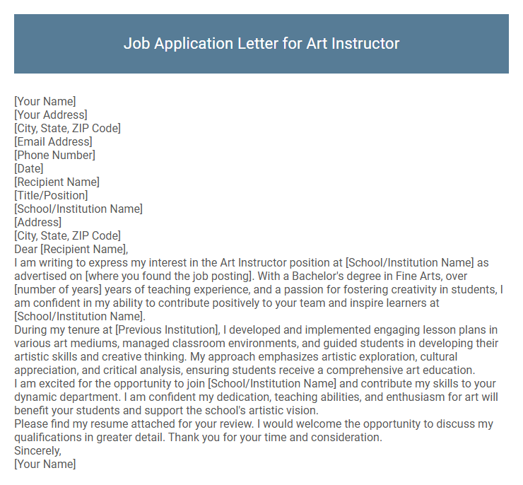 Job Application Letter for Art Instructor