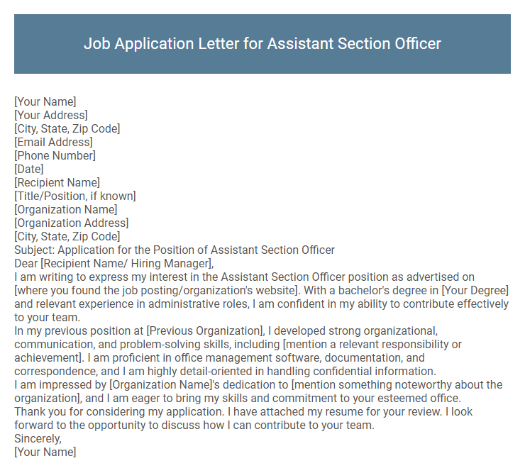 Job Application Letter for Assistant Section Officer
