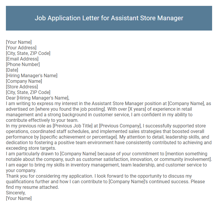 Job Application Letter for Assistant Store Manager