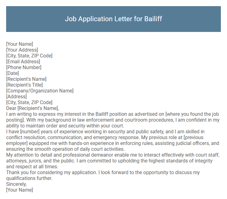 Job Application Letter for Bailiff