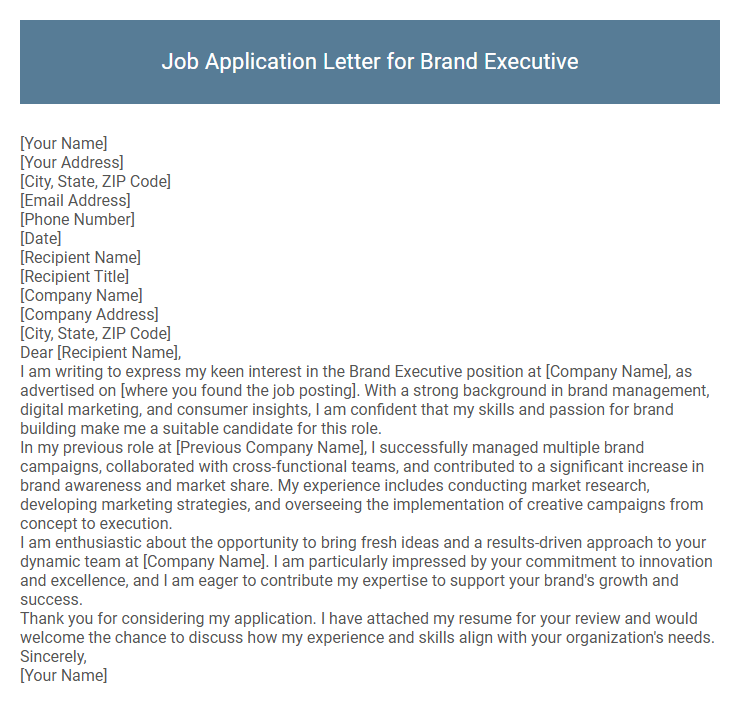 Job Application Letter for Brand Executive
