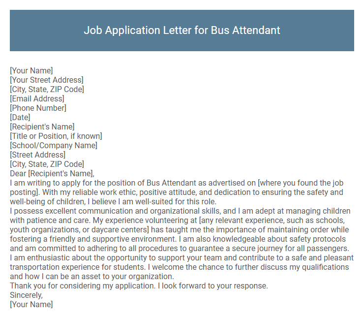 Job Application Letter for Bus Attendant